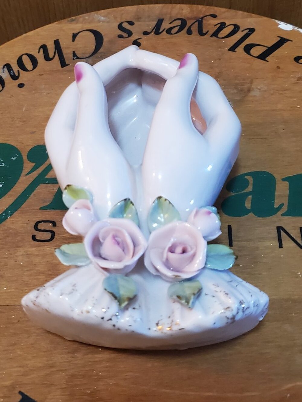 Vintage Mid-Century Porcelain Hand Jewelry Tray Vanity Dish w/ Roses - Picture 4 of 14